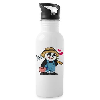 Gardener Panda with Heart: Cute Garden Motif - Water bottle with straw - white - Right