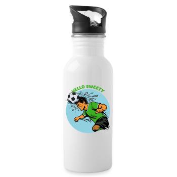 Kopfball Cartoon-Fußballheld - Trinkflasche mit integriertem Trinkhalm - Weiß - Rechts