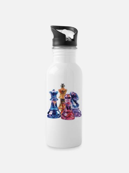 Schach Kristall Figuren Design für Männer Geschenk - Trinkflasche mit integriertem Trinkhalm - Weiß