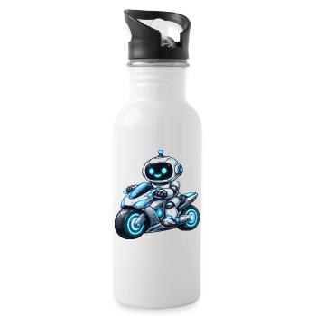 Roboter auf Motorrad - Trinkflasche mit integriertem Trinkhalm - Weiß - Rechts