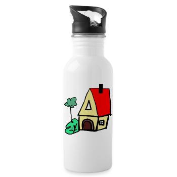 Haus Hütte  Häuschen - Trinkflasche mit integriertem Trinkhalm - Weiß - Rechts