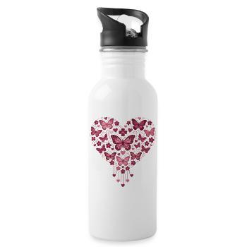 Pink Blooming Butterfly Heart - Water bottle with straw - white - Right