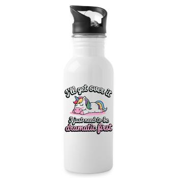Schlafendes Einhorn Drama Spruch dramatisch - Trinkflasche mit integriertem Trinkhalm - Weiß - Rechts