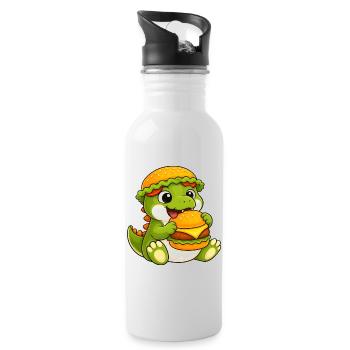 Cute T-Rex Cartoon Dino Burger Fast Food Reptile - Water bottle with straw - white - Right