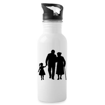 Grandparents Grandchild Silhouette Walking Family - Water bottle with straw - white - Right