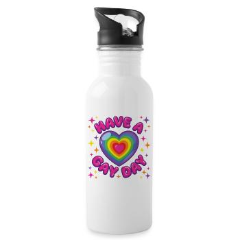 LGBT-Pride-Monat – Habt einen schwulen Tag - Trinkflasche mit integriertem Trinkhalm - Weiß - Rechts