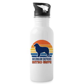 Retro Wave Aussie: Vintage Australian Shepherd - Trinkflasche mit integriertem Trinkhalm - Weiß - Rechts