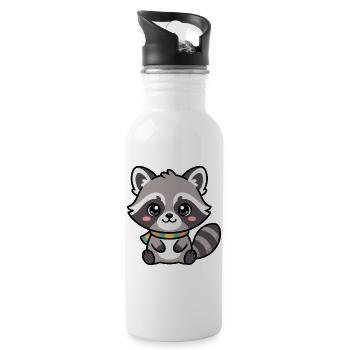 Kuschelraccoon mit Schal - Trinkflasche mit integriertem Trinkhalm - Weiß - Rechts