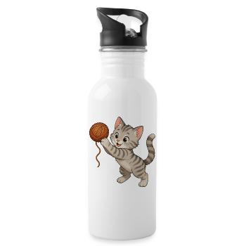 Kitten with wool - Water bottle with straw - white - Right