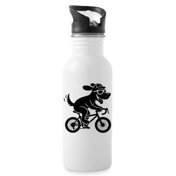 Cooler Hund auf Fahrrad Radfahrer - Trinkflasche mit integriertem Trinkhalm - Weiß - Rechts