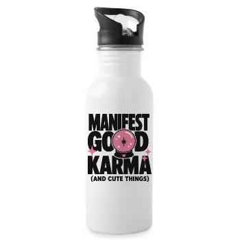 Manifest Good Karma Cute Design - Trinkflasche mit integriertem Trinkhalm - Weiß - Rechts