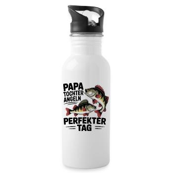 Papa und Tochter angeln zusammen - perfekter Tag - Trinkflasche mit integriertem Trinkhalm - Weiß - Rechts