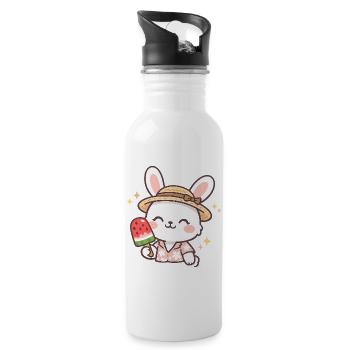 Sommerhäschen mit Wassermelone Eis - Trinkflasche mit integriertem Trinkhalm - Weiß - Rechts