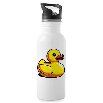 Ente Ente Ente Ente Ente - Trinkflasche mit integriertem Trinkhalm - Weiß - Rechts