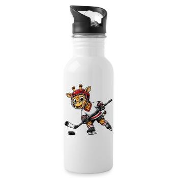 Süße Giraffe Hockey Spieler Cartoon Comic - Trinkflasche mit integriertem Trinkhalm - Weiß - Rechts
