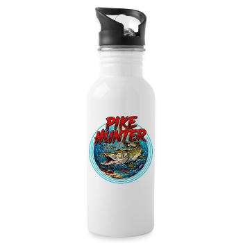 Hecht Angeln Motiv - Trinkflasche mit integriertem Trinkhalm - Weiß - Rechts