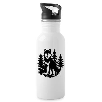 Wolf Silhouette in Forest - Water bottle with straw - white - Right