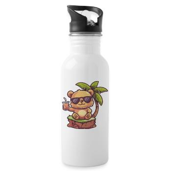Bär Sommer Palme - Trinkflasche mit integriertem Trinkhalm - Weiß - Rechts