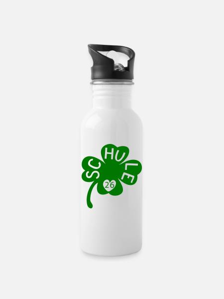 Schule 26 Kleeblatt - Trinkflasche mit integriertem Trinkhalm - Weiß