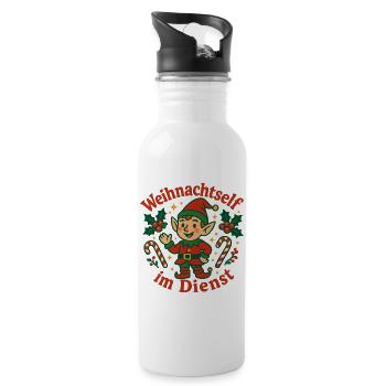 Weihnachtself im Dienst - Trinkflasche mit integriertem Trinkhalm - Weiß - Rechts