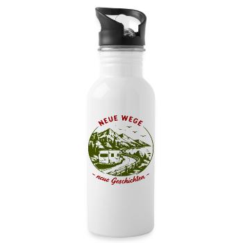 Neue Wege – Camperabenteuer am Berg - Trinkflasche mit integriertem Trinkhalm - Weiß - Rechts