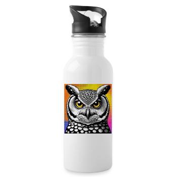 owl - Water bottle with straw - white - Right