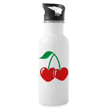 Cherry Pair in Red-Green Style - Water bottle with straw - white - Right