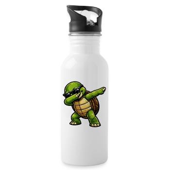 Dabbing Schildkröte - Trinkflasche mit integriertem Trinkhalm - Weiß - Rechts