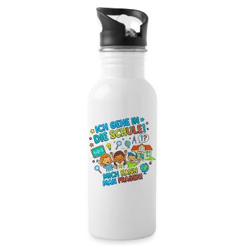 Ich gehe in die Schule! Mich kann man fragen! - Trinkflasche mit integriertem Trinkhalm - Weiß - Rechts