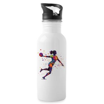 Handball Handballer Handball Trainer Fan Geschenk - Trinkflasche mit integriertem Trinkhalm - Weiß - Rechts