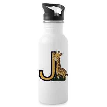 Giraffe Buchstabe J - Trinkflasche mit integriertem Trinkhalm - Weiß - Rechts