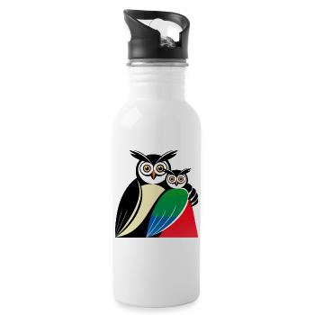 Eulen Motiv - Trinkflasche mit integriertem Trinkhalm - Weiß - Rechts