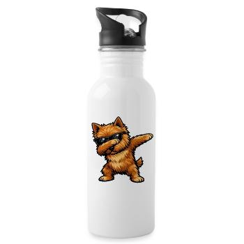 Dabbing Norwich Terrier im Comic Stil - Trinkflasche mit integriertem Trinkhalm - Weiß - Rechts