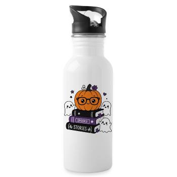 Halloween Kürbis mit Brille - Trinkflasche mit integriertem Trinkhalm - Weiß - Rechts