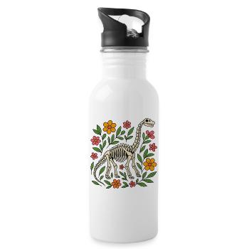 Brachiosaurus skeleton with flowers - Water bottle with straw - white - Right