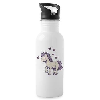 Süßes Pony mit Schmetterlingen - Trinkflasche mit integriertem Trinkhalm - Weiß - Rechts