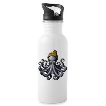 Octopus with Wool Hat Maritime Octopus Motif for - Water bottle with straw - white - Right