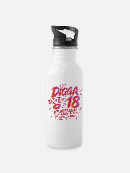 18. Geburtstag Mädchen 18 Jahre 2008 lustig Digga - Trinkflasche mit integriertem Trinkhalm - Weiß