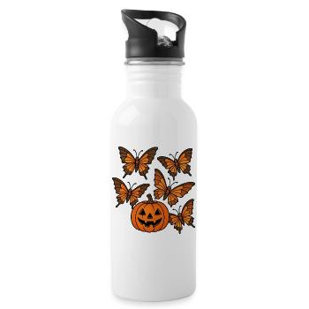 Halloween Pumpkin with Butterflies - Water bottle with straw - white - Right