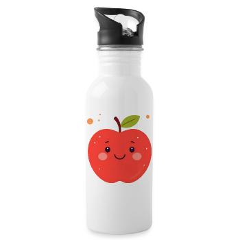 Funny Red Kawaii Apple – Cute Fruit - Water bottle with straw - white - Right