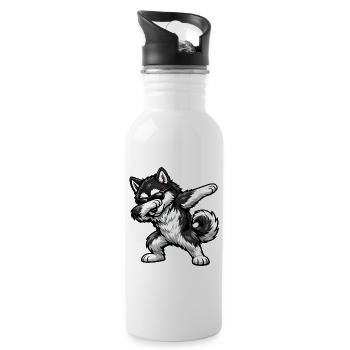 Dabbing Alaskan Malamute - Water bottle with straw - white - Right