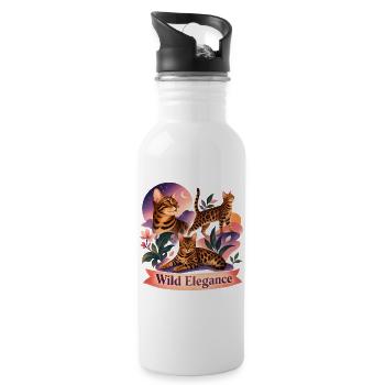 Aesthetic Bengal Cat Folk Art - Water bottle with straw - white - Right