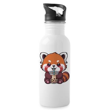 Kawaii Red Panda Drinking Bubble Tea - Water bottle with straw - white - Right