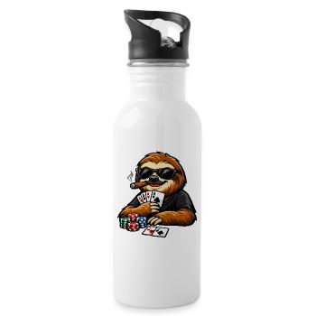 Cool sloth playing poker - Water bottle with straw - white - Right