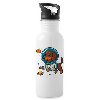 Teckel dans l’espace – Petit chien astronaute mignon - Gourde avec paille intégrée - blanc - Droite