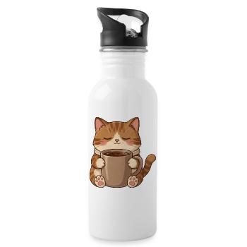 Sleepy Cat Coffee – Cozy Katzenliebe - Trinkflasche mit integriertem Trinkhalm - Weiß - Rechts