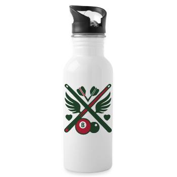 Billard Queue Fluegel Logo - Trinkflasche mit integriertem Trinkhalm - Weiß - Rechts
