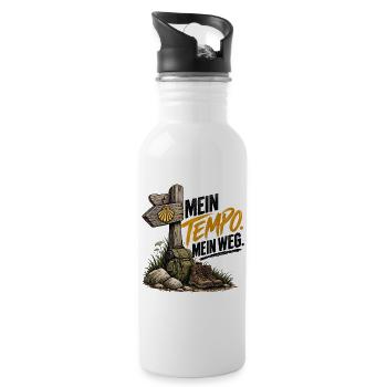 Mein Tempo. Mein Weg. – Buen Camino - Trinkflasche mit integriertem Trinkhalm - Weiß - Rechts