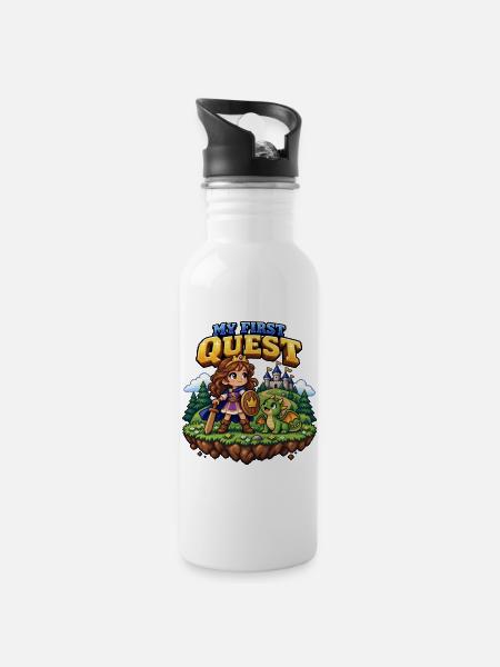My First Quest – 16-Bit Prinzessin & Drache - Trinkflasche mit integriertem Trinkhalm - Weiß