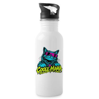 Coole Mama Katze Neon-Grafik - Trinkflasche mit integriertem Trinkhalm - Weiß - Rechts